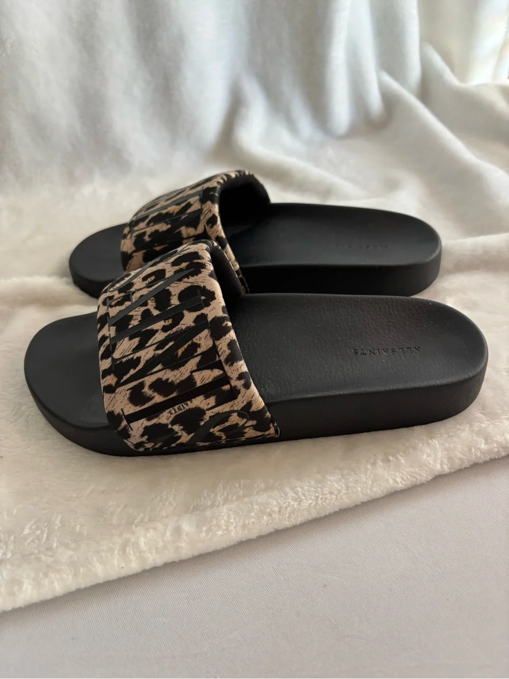 ALL SAINTS Signet Transfer Slide Sandal Leopard Print Black/Brown Size 8 - Picture 5 of 13